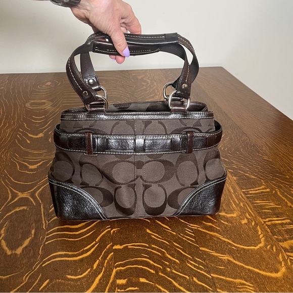 Coach Chocolate Brown Hampton Satchel with Python Snake Print Accent - Picture 2 of 14